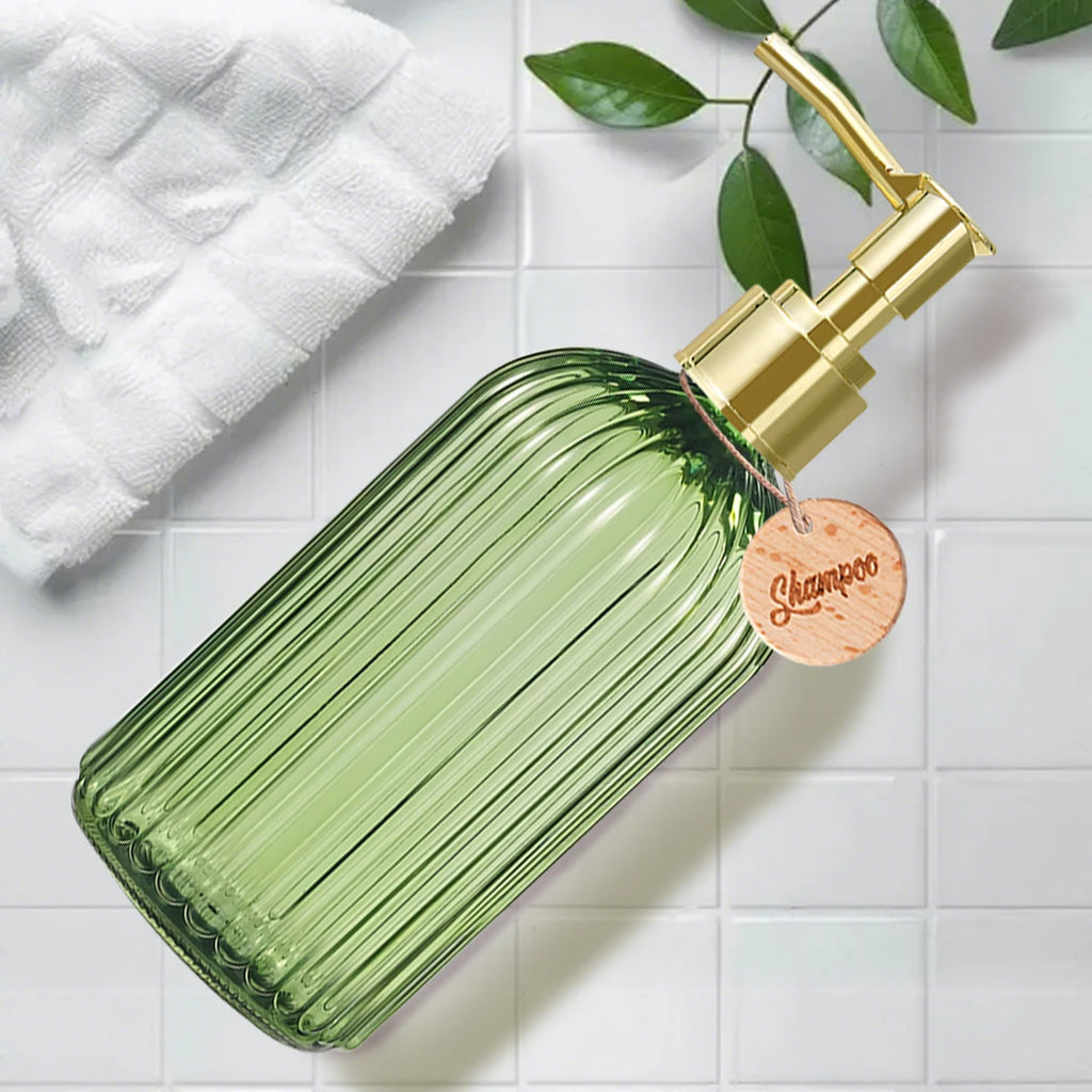 Reusable Shampoo Conditioner Body Wash Bottle Bathroom Shower Soap Dispenser with Wooden Tag Gold Bathroom Accessories Qme