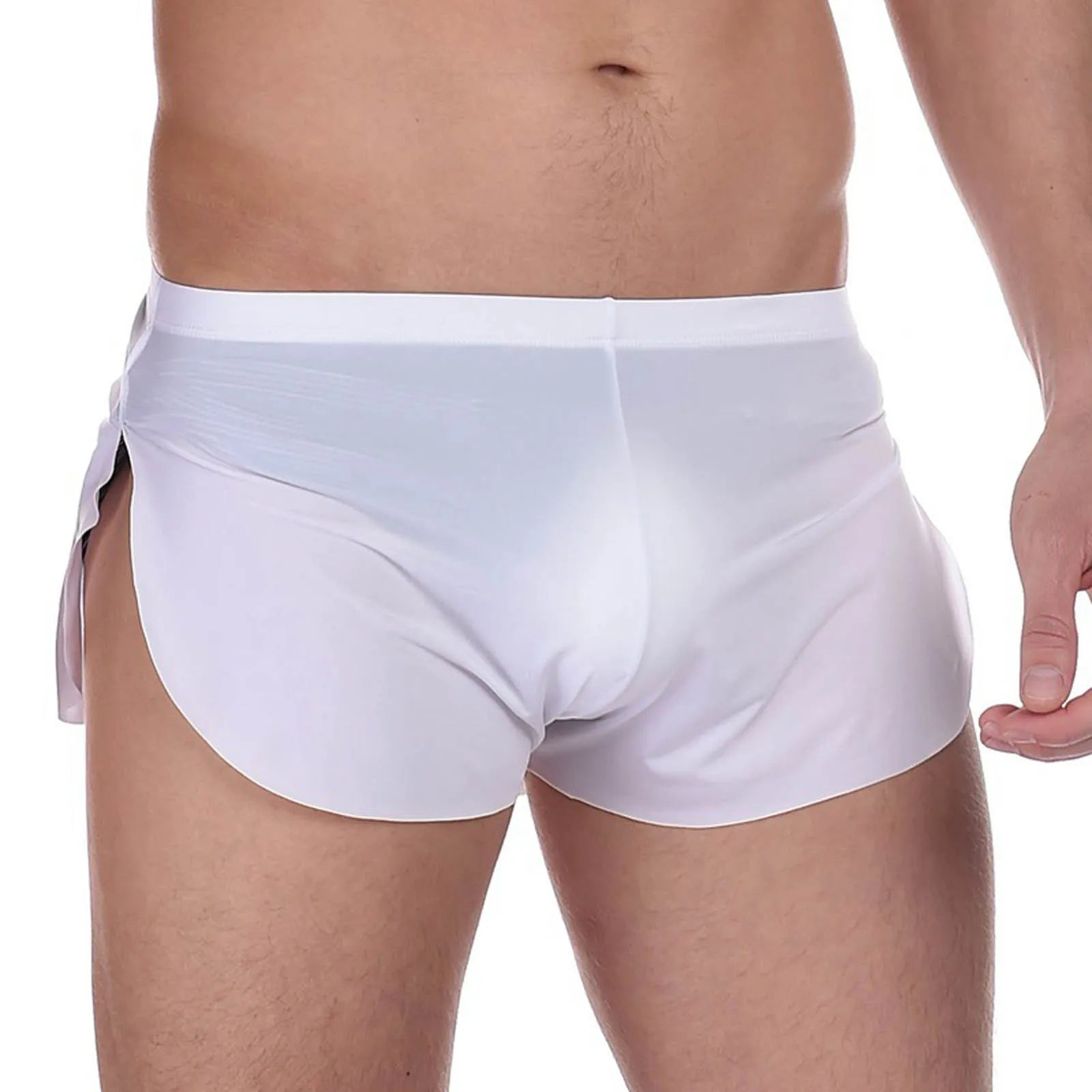 Men's Solid Color Lightweight Underwear Sexy See-throught Three-point Pants Home Comfy Summer Shorts Qme White L