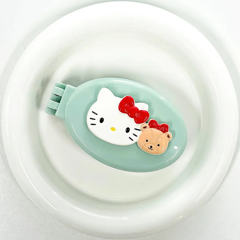 Hello Kitty Cute Creative Folding Mirror Comb Portable Mini Openwork Qme