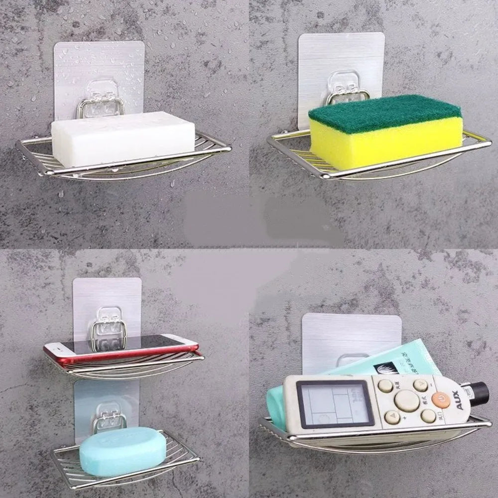 Stainless Steel Soap Holder Wall-mounted Drain Storage Rack Bathroom Multifunctional Durable Soap Dish Holder Household Goods Qme