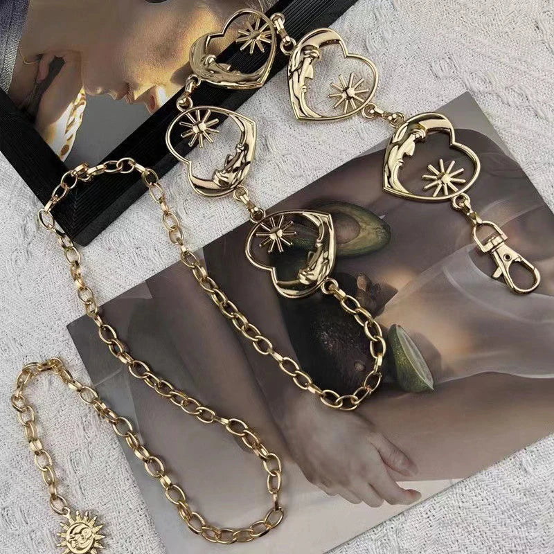 Harajuku Punk Moon Metal Belts Women Vintage Gothic Sun Waist Chain Qme