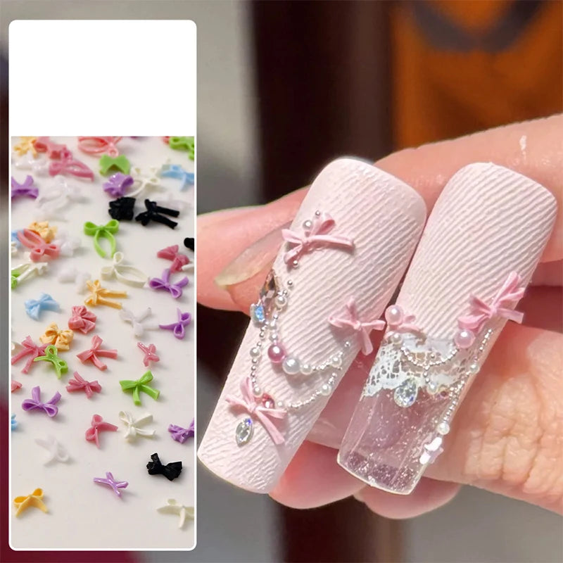 Chic Trendy Manicure Look Ribbon Bowtie Nail Charms Light Luxury Qme