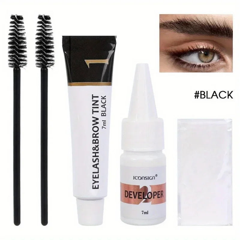 Professional 2 in 1 Eyelash and Eyebrow Tinting Kit Beauty Makeup Tool for Eyebrow and Eyelash Coloring, Suitable for Daily Qme Black