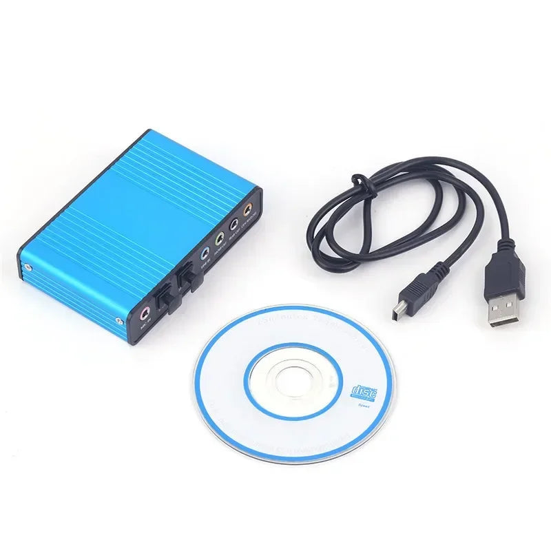 Professional External USB Sound Card Channel 5.1 Optical Audio Card Adapter Audio Driver for PC Computer Laptop Qme Blue