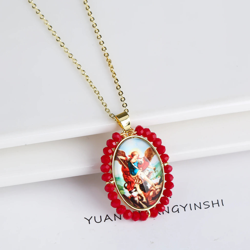New Creative Crystal Religious Figures Photo Pendant Necklace Personalized For Women Men Copper Neck Jewelry Holiday Gifts Qme 1
