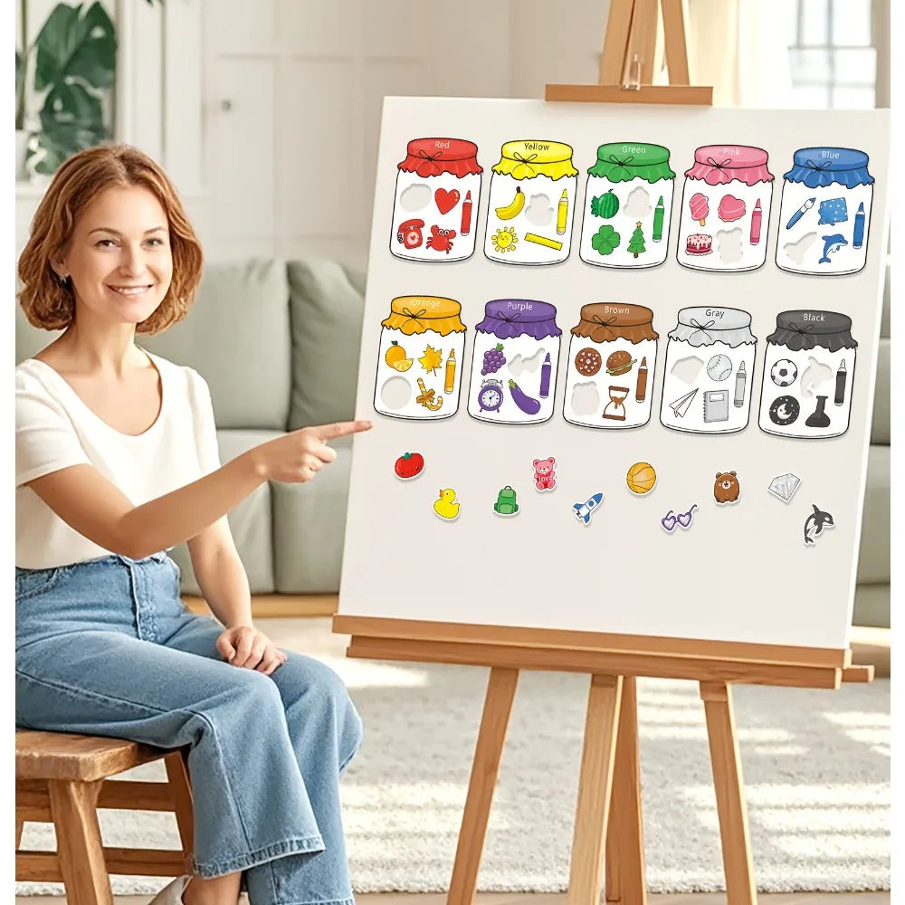 Color Recognition Magnetic Sorting Set Educational Magnet Fruit Toys for Baby Toddlers Kids Magnets for Refrigerator Whiteboard Qme