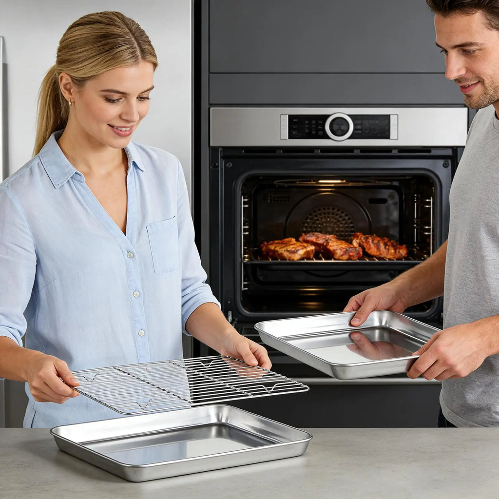 Baking Pans Set Stainless Steel Non-stick Multipurpose Trays With Cooling Rack Cooking Wire Rack For Cooking BBQ Outdoor Table Qme