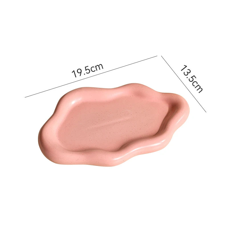 INS Cloud Shape Ceramic Plate Exquisite Ornaments Jewelry Dish Women Qme Pink