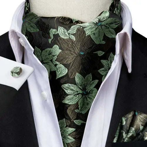 Men's Ascots Fashion Luxury Floral Cravat Cufflinks Handkerchiefs Qme LDAS1051