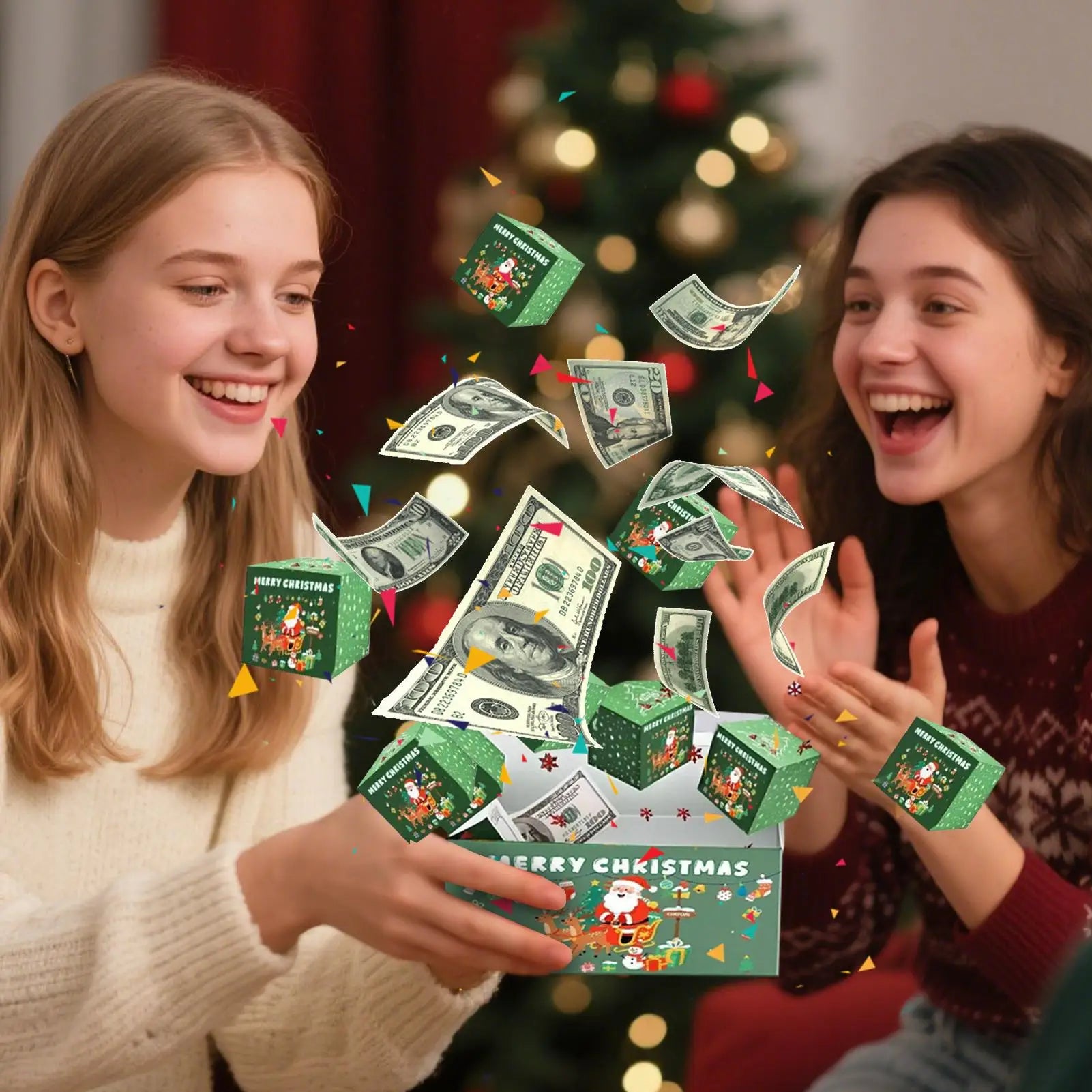 Christmas Money Box Bouncing Cash Creative Folding Case Birthday Game Qme