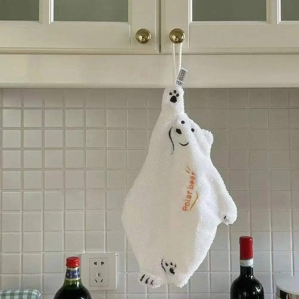 Polar Bear Coral Velvet Hand Towel Kitchen Bathroom Ultra Soft Qme