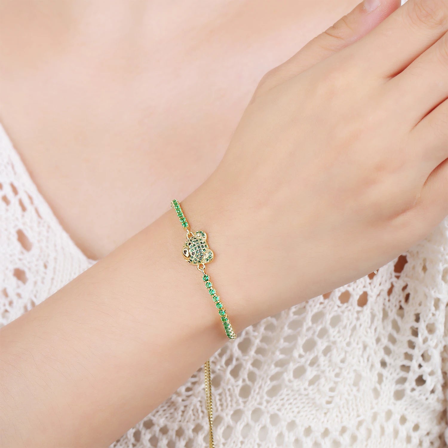 New 6 Colors Cute Zirconia Bear Bracelet Classic Animal Crystal Chain Bracelet Charm For Woman Girl Jewelry Gift Free Shipping Qme