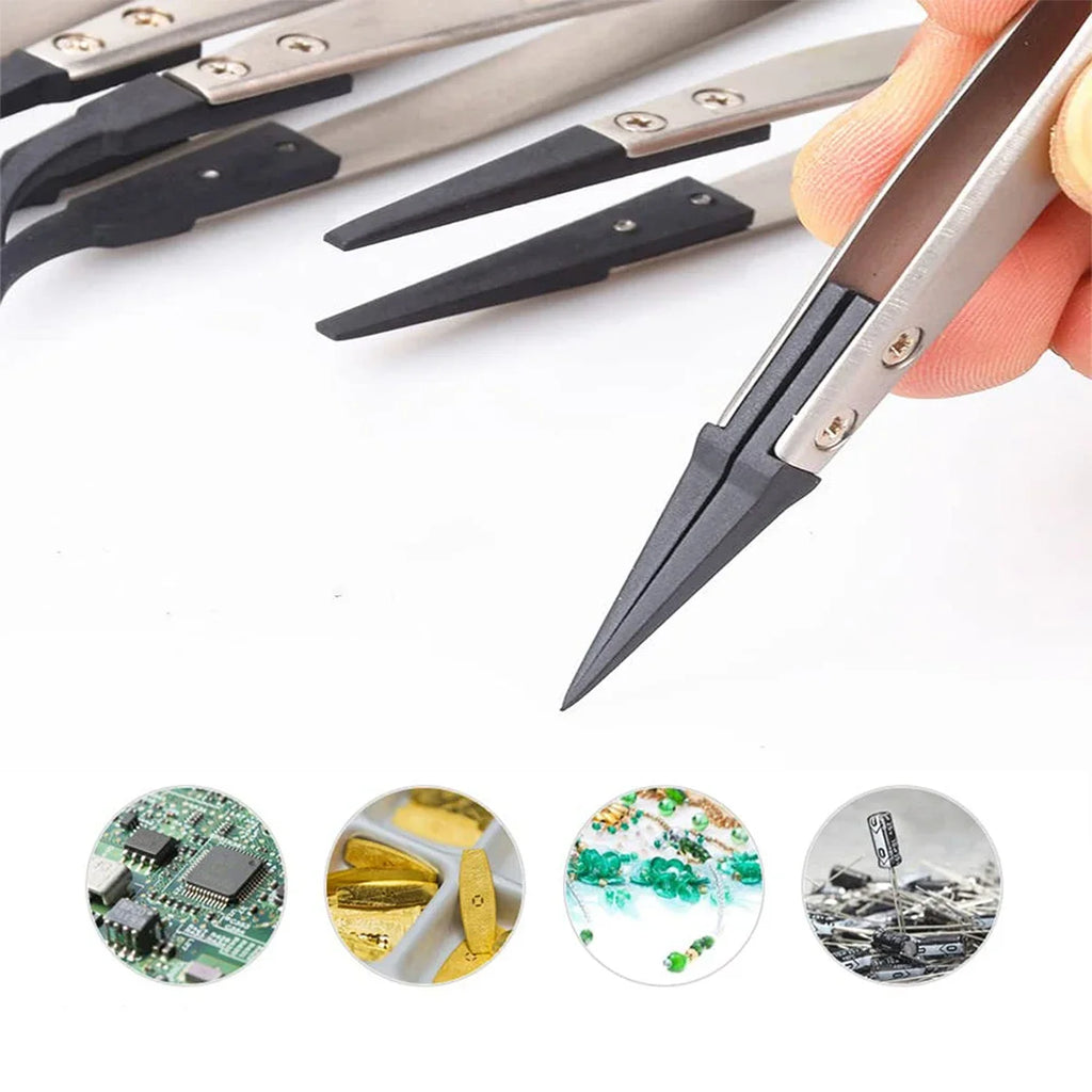 1PC For Watch Hands Installation Work Straight Elbow ESD-259 ESD-259A ESD-7A Handle Stainless Antistatic Plastic Tweezers Qme