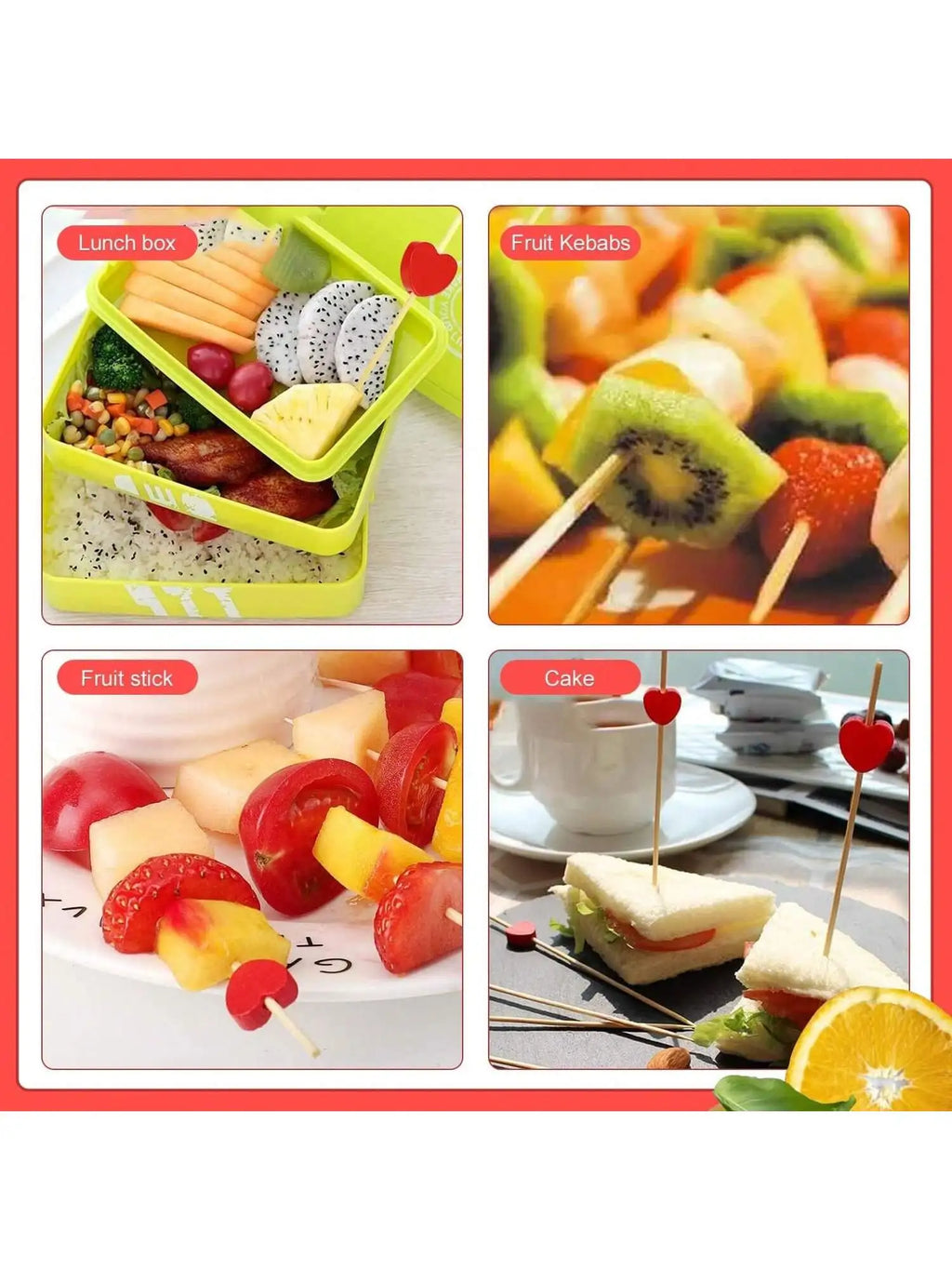 Red Heart Cocktail Picks 4 7 Long Fruit Sticks Food Toothpicks Qme