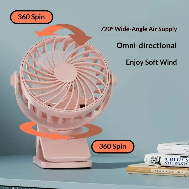 USB Rechargeable Clip Fan Mini Portable Stroller Fan for Baby Crib Office Dorm Outdoor Trip Desktop Cooling Qme