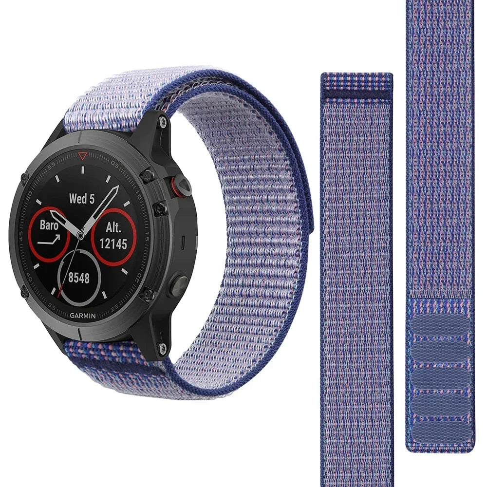 26mm 22mm Hook Loop Nylon Strap Watchband For Garmin Fenix 6X 6 Pro 5X 5 7X 7 Epix 2 Forerunner 965 955 945 935 Watch Bracelet Qme Light purple 26mm Fenix 5X 5XPlus