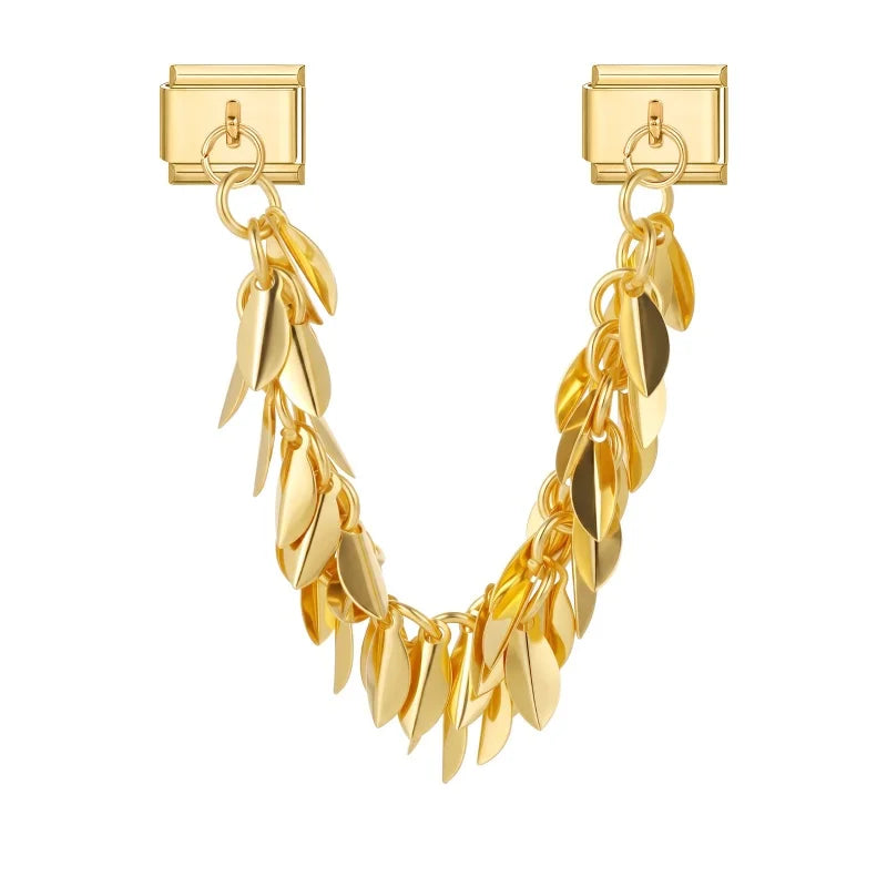 Fashion Bracelet Charms 9mm Full Zircon Shiny Gold Color Tassel Chain Gift for Friend Italian Stainless Steel Jewelry Wholesale Qme S 4