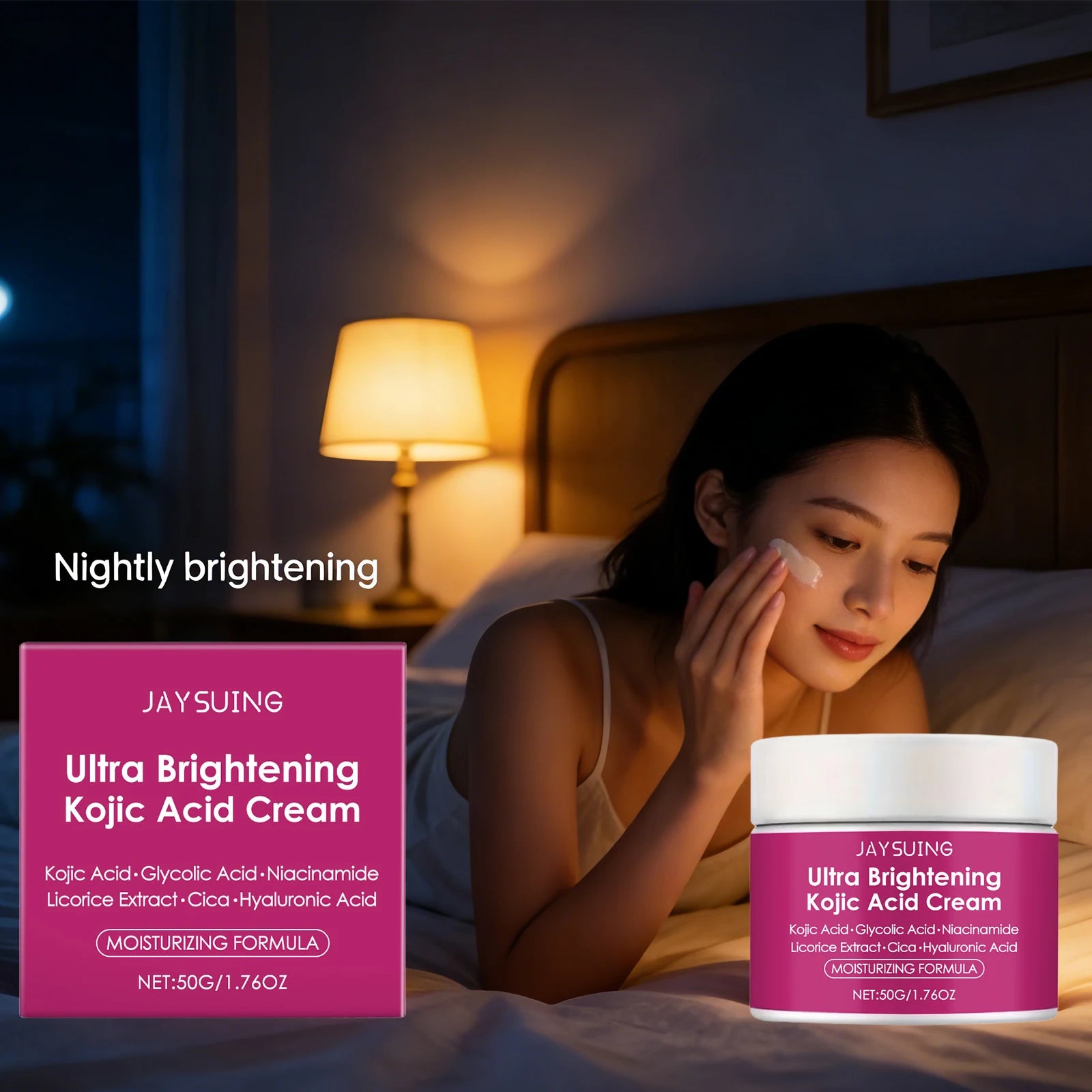 Kojic Acid Facial Cream Brightening Fast Lightens Melanin Remove Dull Pigment Strengthen Skin Barrier Moisturizes Face Cream 50g Qme