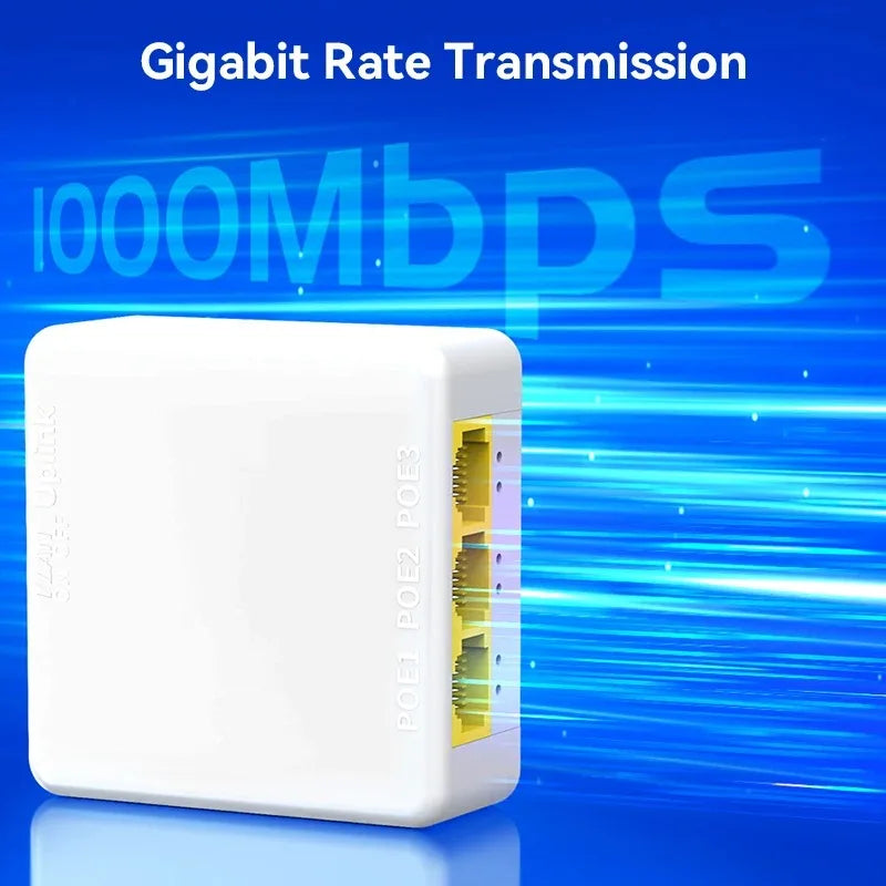 1PCS 100/1000Mbps 1-in-2/3-out PoE Repeater for IP Camera Long-Distance Network Extender RJ45 Splitter Qme