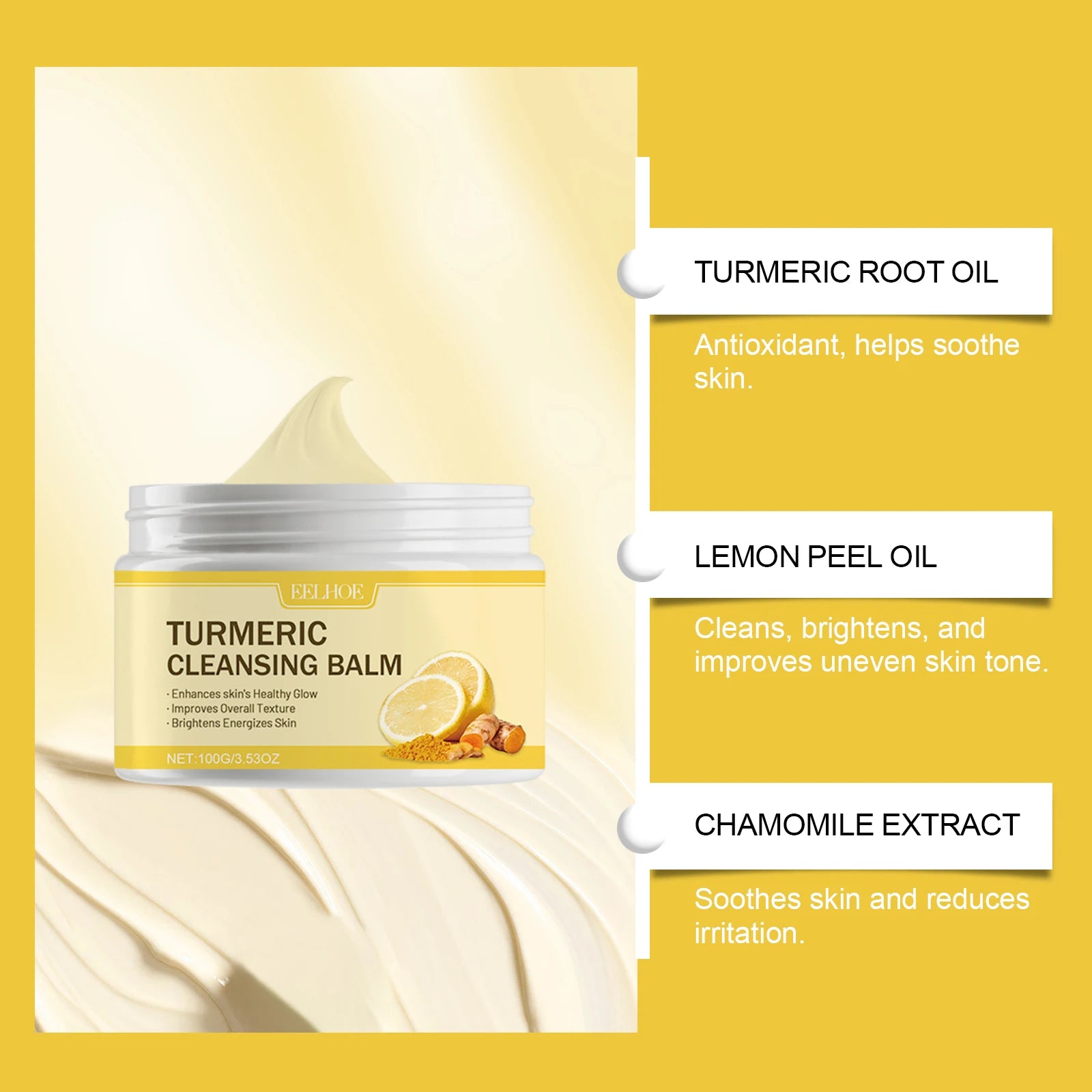 Ginger Lemon Makeup Remover Cleansing Facial Non-Tightening Gentle Makeup Face Eye Lip Makeup Remover Turmeric Cleansing Balm Qme
