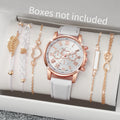 6 Pçs/set Relógio Feminino Moda Roma Dial Relógios de Quartzo Conjunto de Pulseiras (Sem Caixa) Qme WHITE