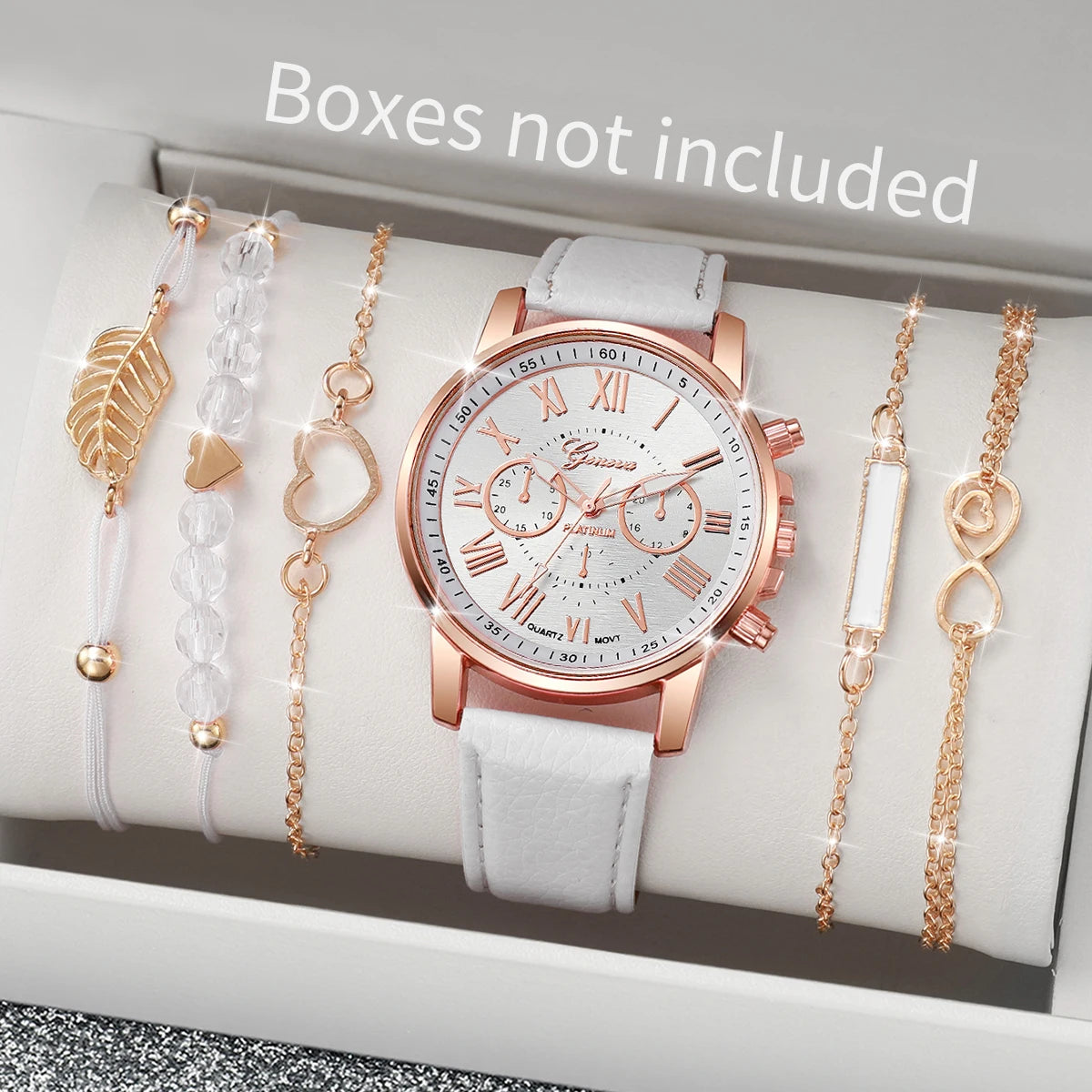6 Pçs/set Relógio Feminino Moda Roma Dial Relógios de Quartzo Conjunto de Pulseiras (Sem Caixa) Qme WHITE