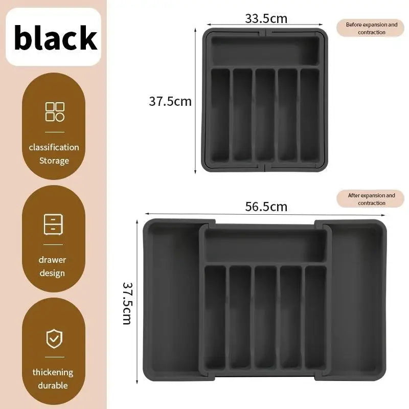 Adjustable Cutlery Tray Drawer Organizer Kitchen Expandable Utensil Qme Black