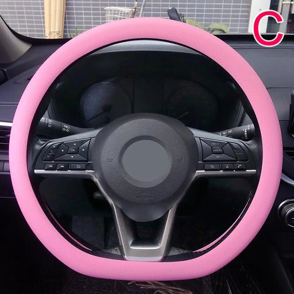 19 Color Car Silicone Steering Wheel Cover For Summer Fashion Sweat Absorbent Non-slip Handle Cover General DIY Parts Qme Pink