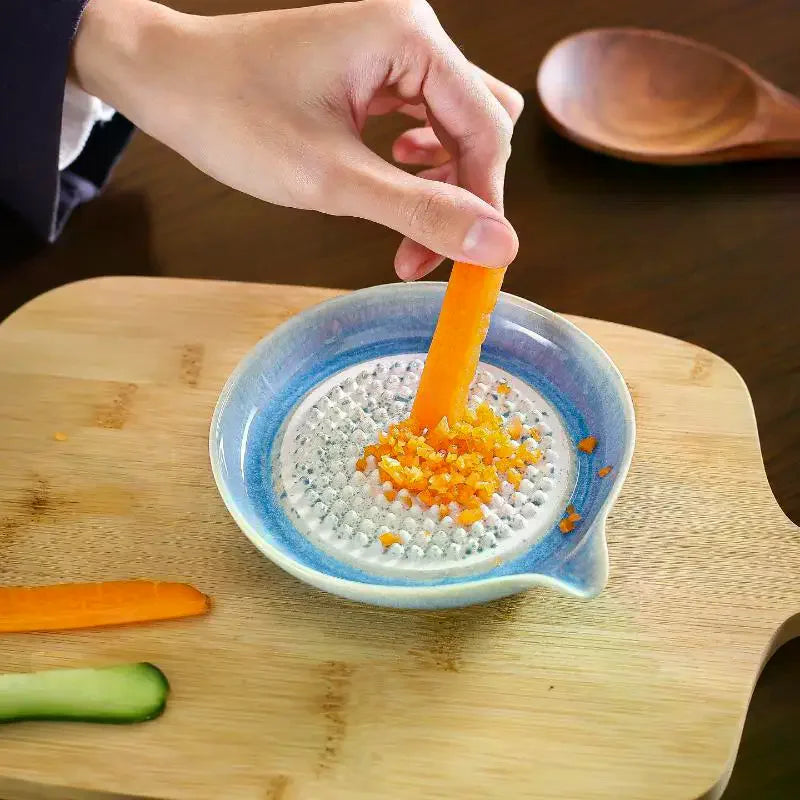 Porcelain Ceramic Garlic Grater Plate Ginger Wasabi Grinder With Spout Kitchen Tool For Paste Making Qme