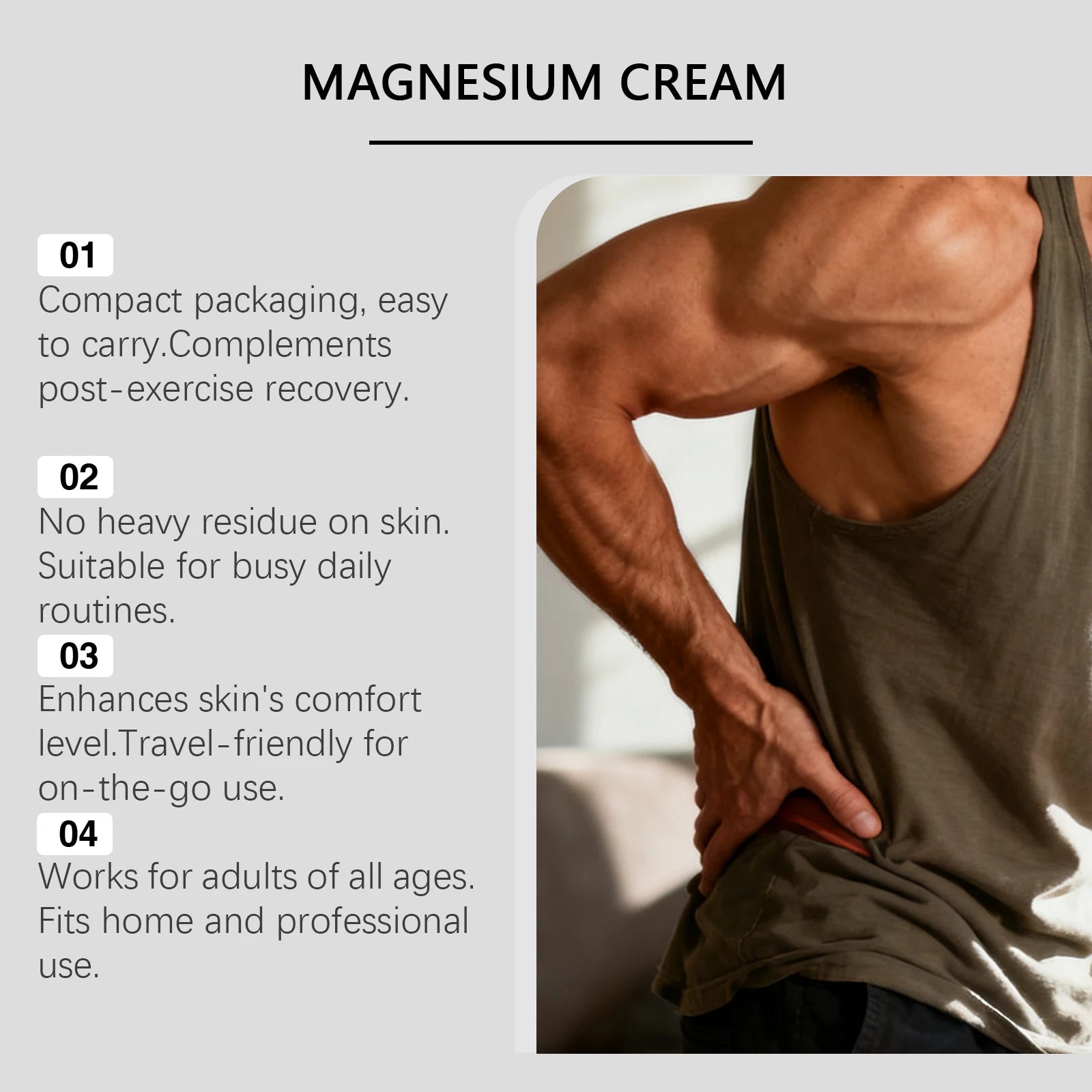 Magnesium Cream for Muscle & Nerve-Relief Moisturizing Body Massage Cream Fast Absorption Support Body Relief Daily Care Qme