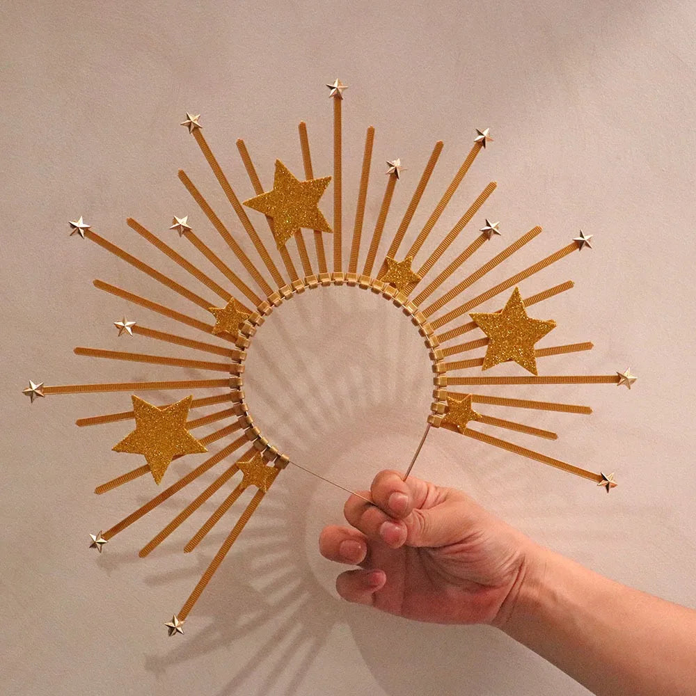Fashion Golden Halo Crown Star Vintage Baroque Tiara Headband Qme Gold