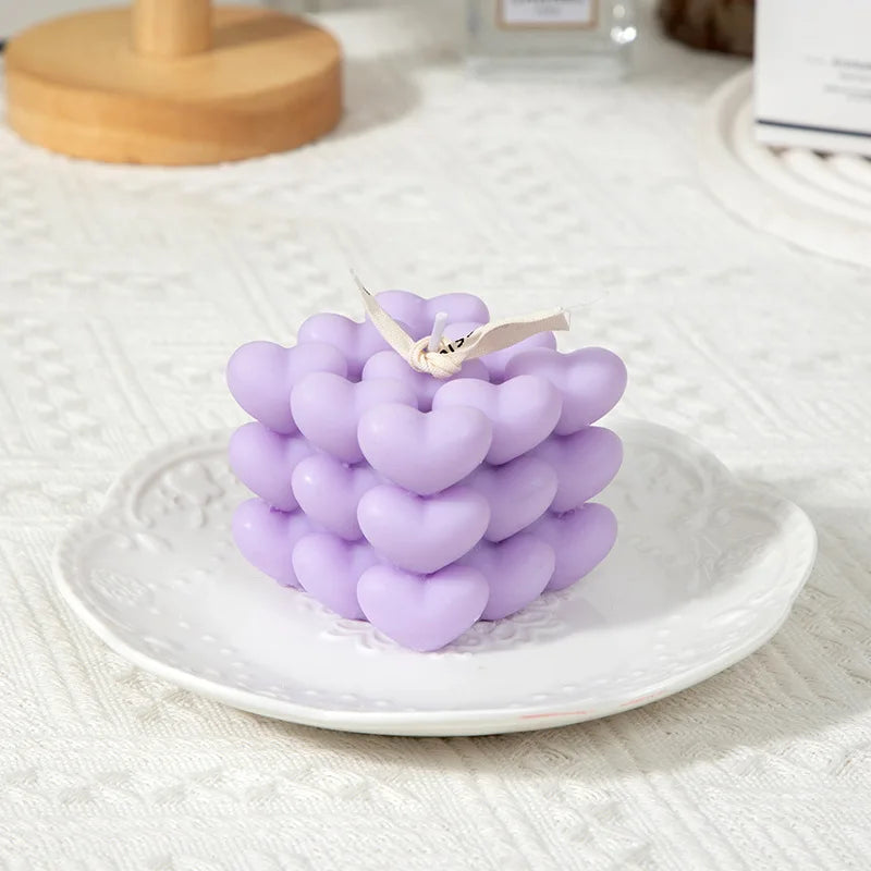 Romantic Heart Cube Fragrance Candle Lovely Bubble Aroma Room Qme purple