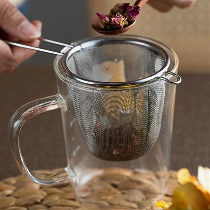 Tea Infuser With Handle Fine Mesh Reusable Tea Leaf Strainer Coffee Flour Filter Handheld Sieve For Teapot Kitchen Accessories. Qme