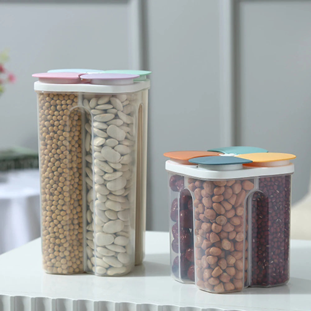 1PC Four Grains And Grains Transparent Storage Crisper Kitchen Supplies Moisture-Proof Sealed Compartmented Open Lid Jar Qme