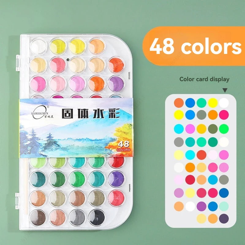 12/16/28/36/48 Colors Portable Solid Watercolor Paint Set Art Supplies for Amateur Hobbyists Painting Lovers Art Drawing Tools Qme 48 colors