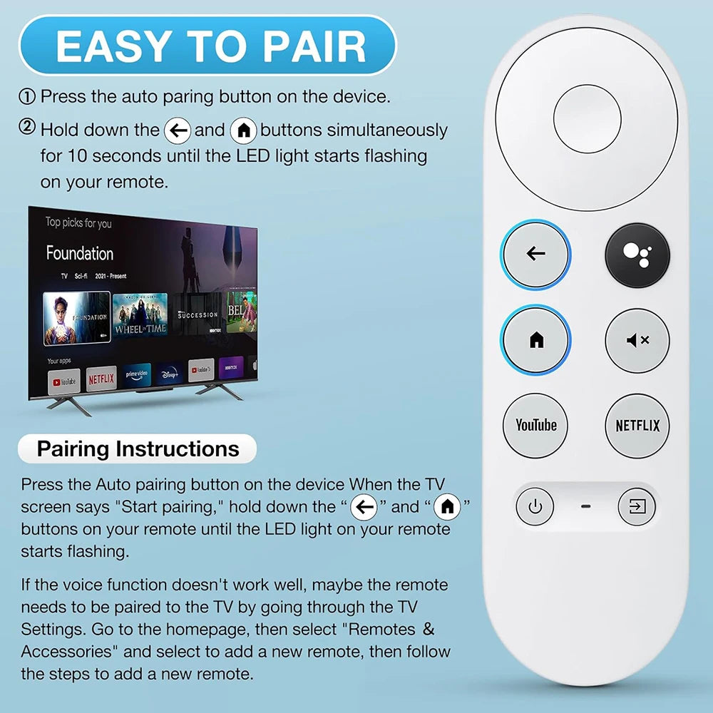 New Voice Remote Control for Google Chromecast TV 4K (Snow), Replacement Remote for Google Chromecast 4k Snow HD TV G9N9N GA0140 Qme