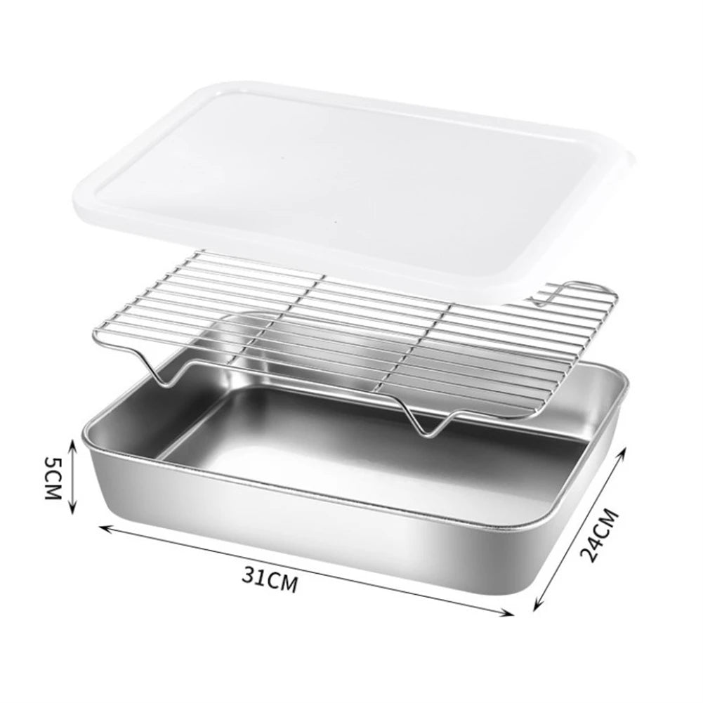 Stainless Steel Baking Pan Tray With Wire Rack Cake Baking BBQ Pan Tray Plate Oven Brownie Rack Kitchen Cooking Roasting Tool Qme 3