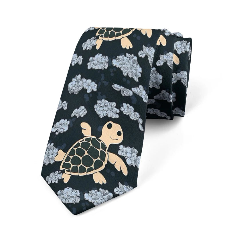 Funny Cartoon Tortoise Print Tie Unisex Fashion Business Men's Casual Qme style4