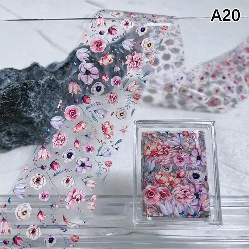 Flower Nail Transfer Foil Rose Floral Art Sticker Paper DIY Manicure Qme A20