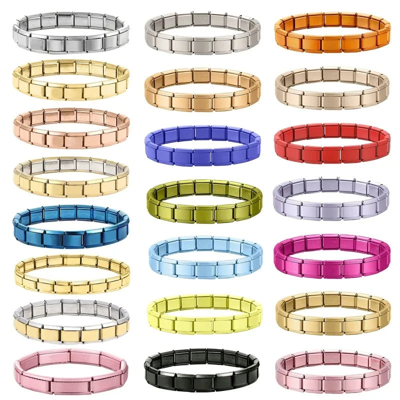 Italian Charm Stainless Steel Bracelets For Women Men 9mm Width Elastic DIY Modular Bracelet Jewelry Gift Black Gold Bracelets Qme