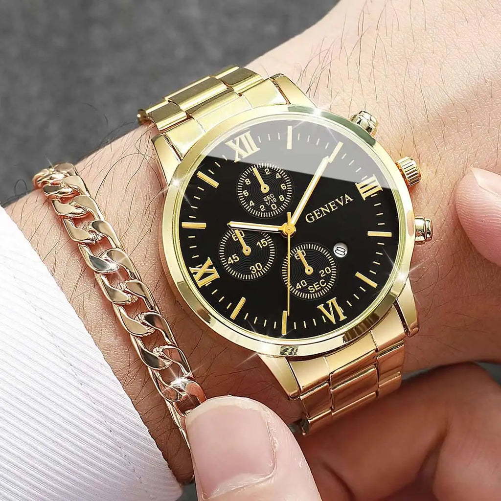 4 pçs/set moda masculina relógios de negócios luxo roma dial calendário relógio quartzo conjunto jóias reloj hombre (sem caixa) Qme