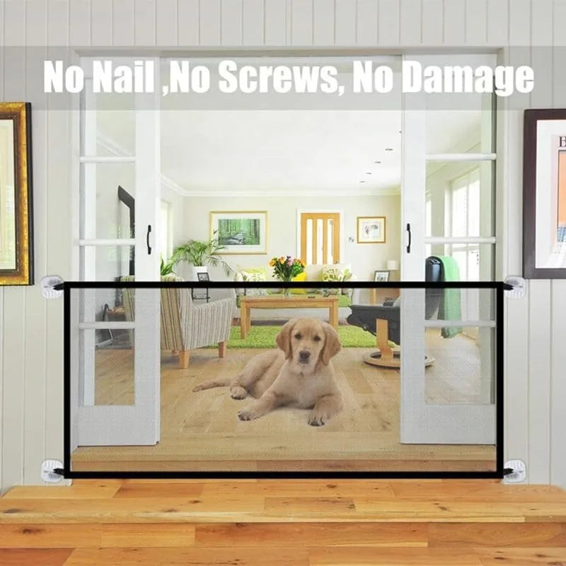 Foldable mesh indoor pet dog door fence, portable protective isolation fence, pet screen door for doors, stairs, corridors Qme