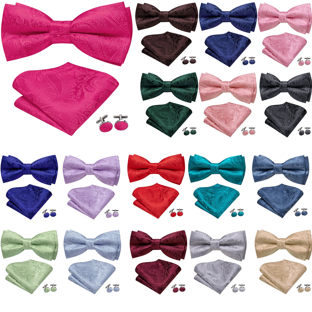 Hi-Tie Classic Bow Ties for Men Butterfly Self-Tied Male Bowtie Pocket Square Cufflinks Set Jacquard Paisley Wedding Event Party Qme