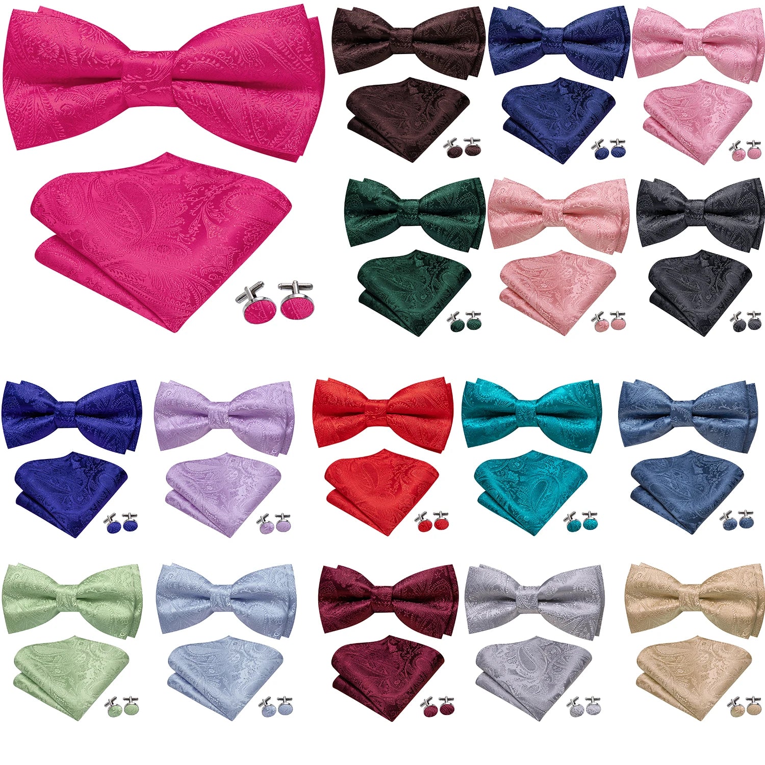 Hi-Tie Classic Bow Ties for Men Butterfly Self-Tied Male Bowtie Pocket Square Cufflinks Set Jacquard Paisley Wedding Event Party Qme