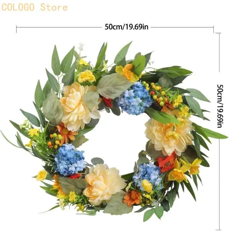 Front Door Flower Wreath Hangable Ornament Spring Farmhouses Mounted Qme