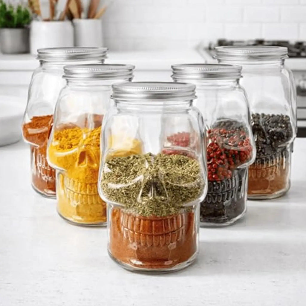 Unique Skull Jars Reusable Spooky Decor with Lid Skull Salt Container for Home Bathroom Picnic Tabletop Baking Dining Qme