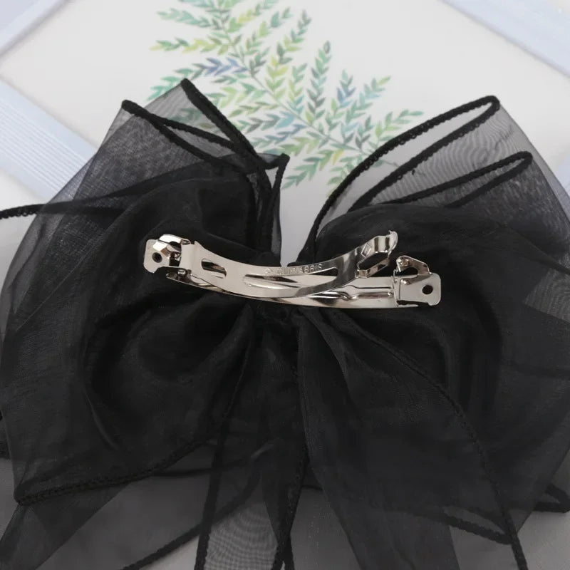 New Black Sweet Mesh Thin Gauze Big Bow Hair Claw Clip Women Bow Spring Clip Headwear Accessories Hair Clips Hairbows for Girls Qme