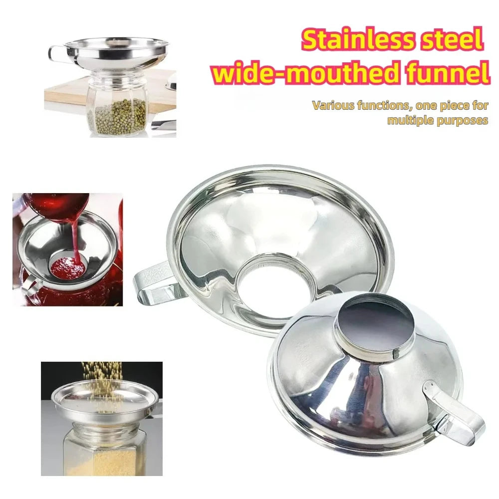 Durable Stainless Steel Kitchen Funnel Large Wide Mouth Design for Home Canning Jam Oil Liquid Pouring Daily Kitchen Use Qme