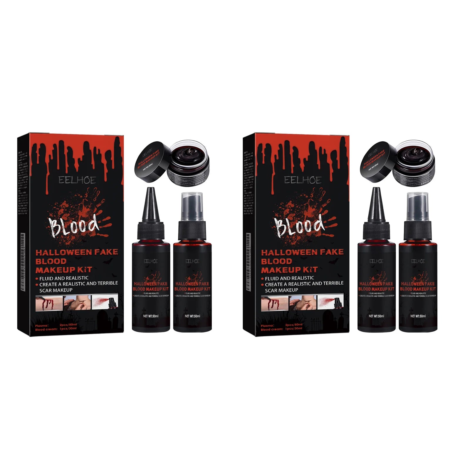 Halloween Fake Blood Makeup Kit Realistic Washable SFX Coagulated Blood Spray Cream For Cosplay Zombie Vampire Costume Party Qme 2 Sets