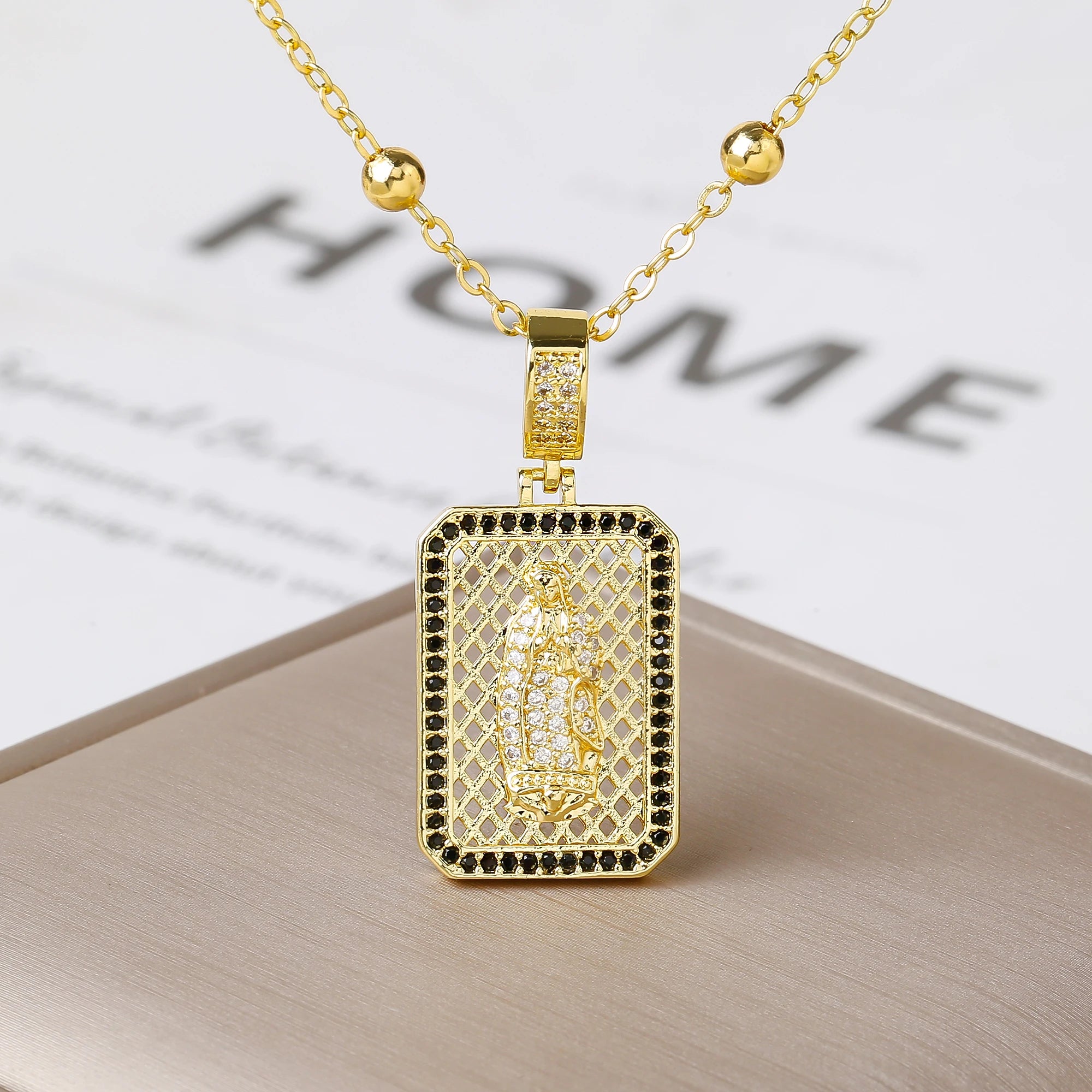 Square Hollow Virgen De Guadalupe Multicolor Zircon Pendant Necklace Catholic Religious Protection Jewelry For Women Daily Wear Qme 5